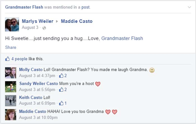 Grandmaster Flash also loves giving hugs.