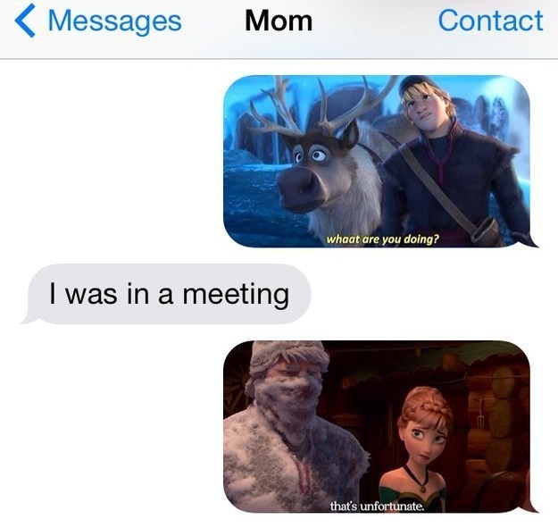 Checking in on mom, one <em>Frozen</em> photo at a time.