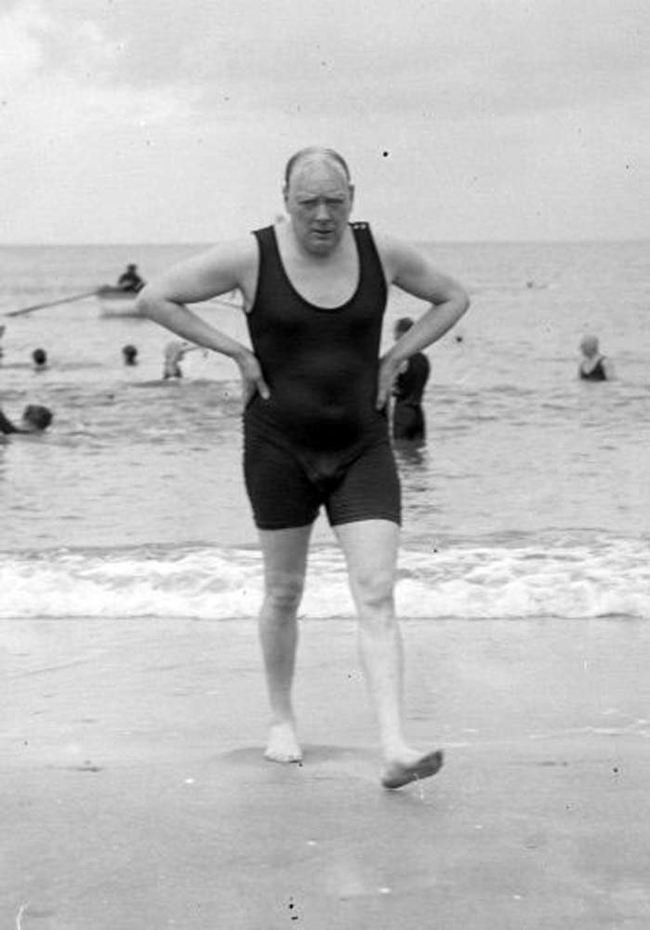 Winston Churchill after a swim.