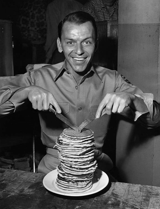 Frank Sinatra about to dig into some Pancakes.