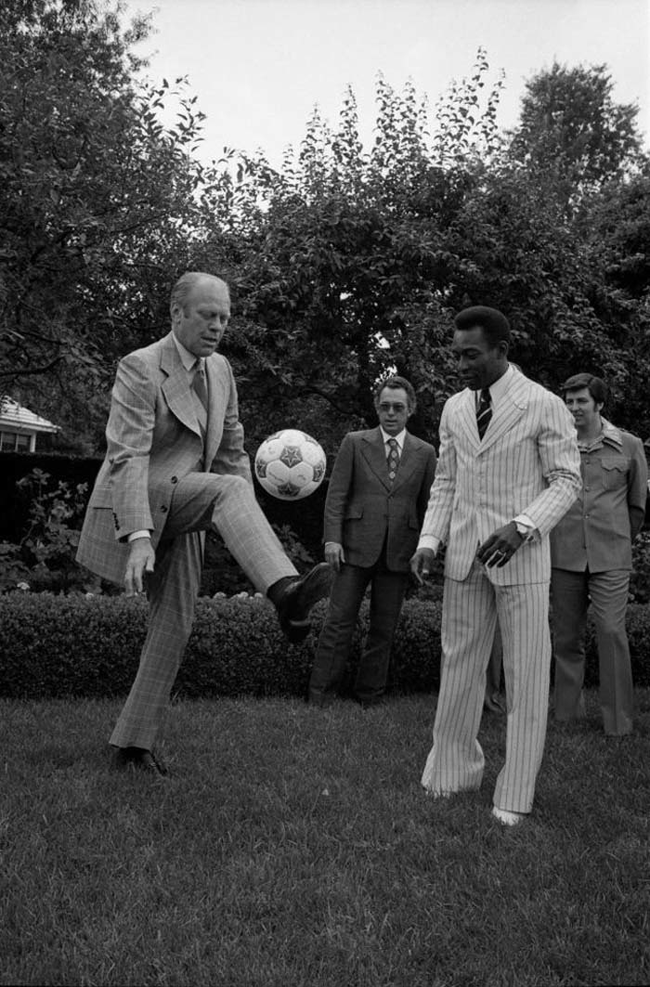 Gerald Ford playing soccer with Pele.