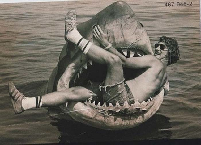 Steven Spielberg on the set of Jaws.